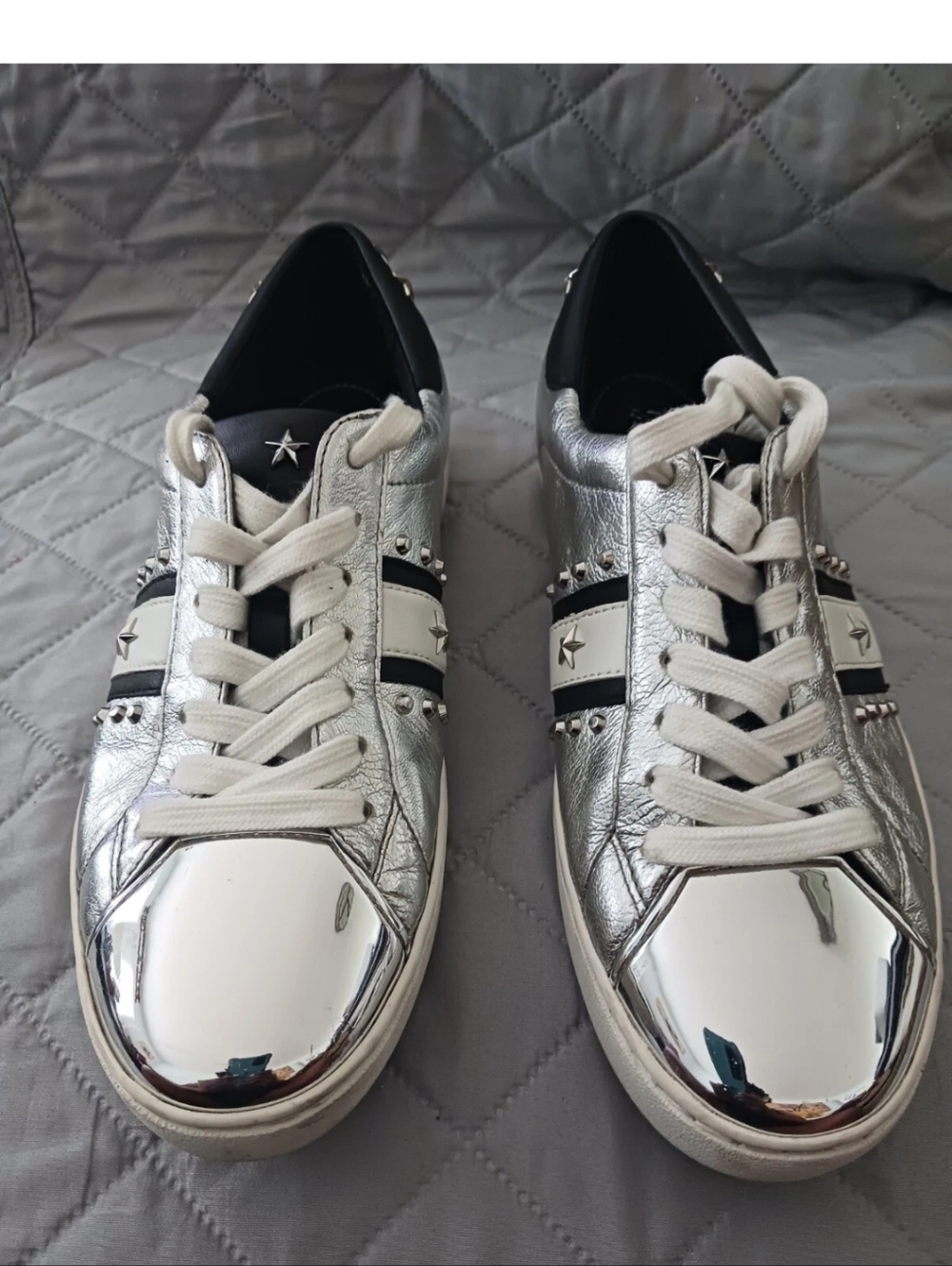 Michael Kors Silver Metallic Studded Sneakers with Chrome Toe